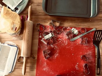 High angle view of food on table at home