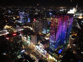 Aerial view of city at night