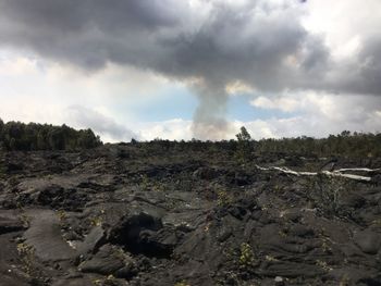 Panoramic view of volcanic landscape against sky