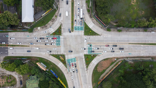 High angle view of traffic on road in city