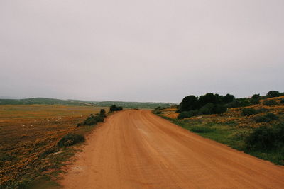 Road amidst field against clear sky