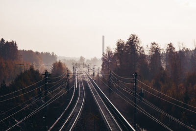 High angle view of railroad tracks against clear sky