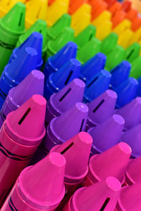 High angle view of multi colored pencils