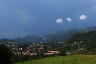 Scenic view of landscape and mountains against sky