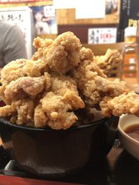 Close-up of meat in plate on table