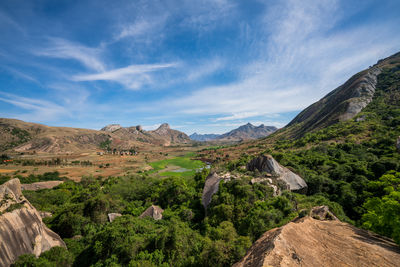 Panoramic view of landscape and mountains against sky