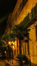 Buildings in city at night