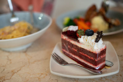 Close-up of dessert in plate on table