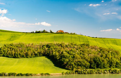 High angle shot of countryside landscape