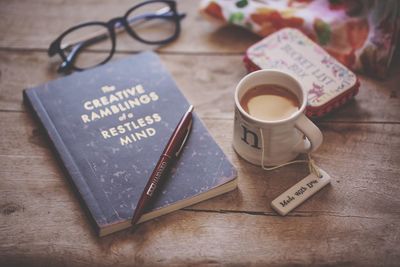 Close-up of coffee cup on table