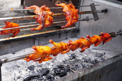 Close-up of orange on barbecue grill