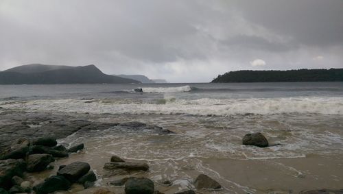 Scenic view of sea against cloudy sky