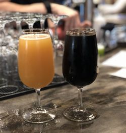 Close-up of beer in glass on table