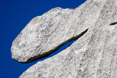 Low angle view of rock formation against clear blue sky in bijele stijene mountains in croatia