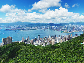 Scenic view of sea by city against sky