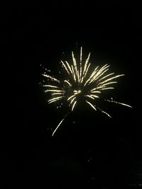 Low angle view of firework display at night