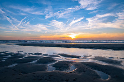 Scenic view of beach against sky during sunset