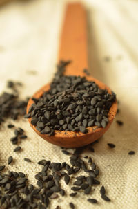 Close-up of seed falling from spoon