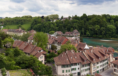 High angle view of townscape against sky