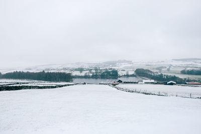 Scenic view of snow covered landscape against sky