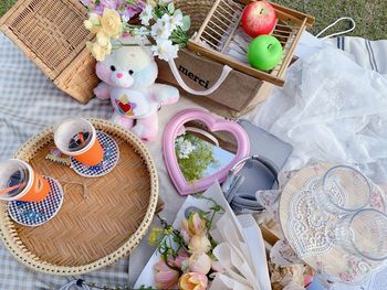 High angle view of personal accessories on table