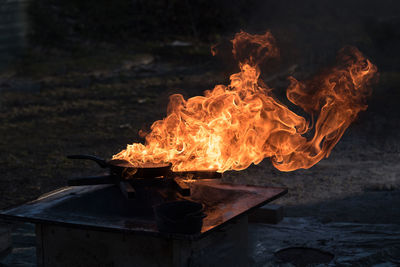 Close-up of fire burning in wood