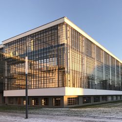 Low angle view of modern building against clear sky