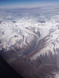 Aerial view of snow covered landscape