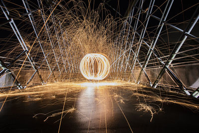 Wire wool spinning on road at night