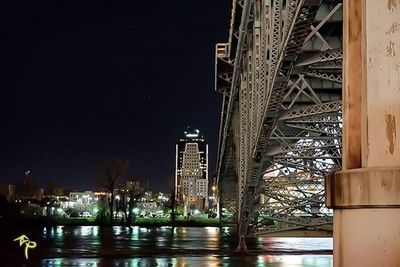 Reflection of illuminated buildings in water