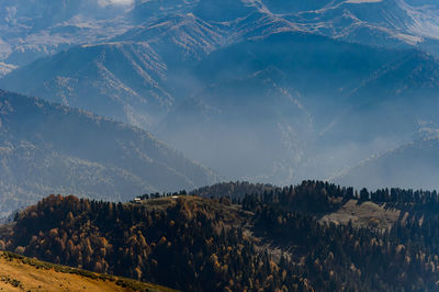 Panoramic view of land and mountains against sky
