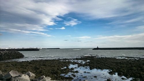 Scenic view of sea against cloudy sky