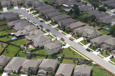 Usa, texas, san antonio, aerial view of suburban homes in summer