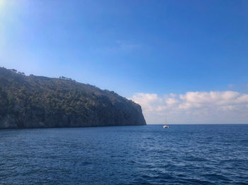 Scenic view of sea against blue sky