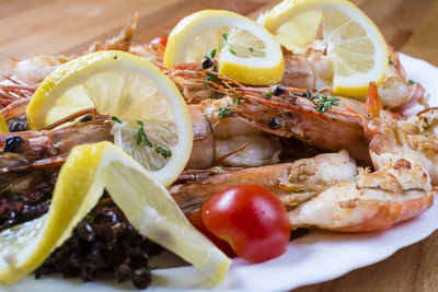 Close-up of seafood served in plate