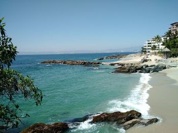 Scenic view of sea against clear sky