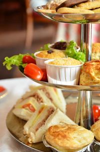 Close-up of food served on table