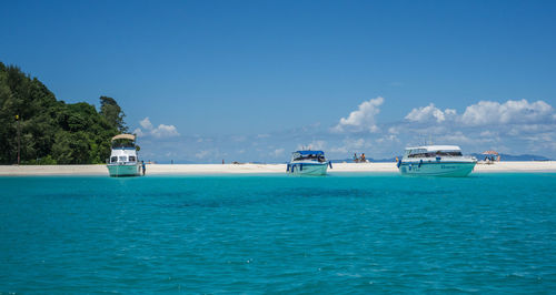 Scenic view of sea against blue sky