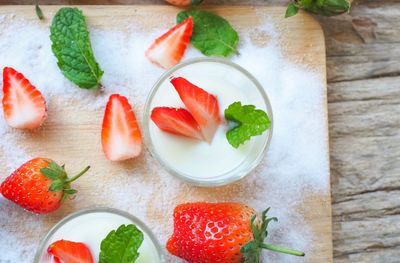 High angle view of fruit salad on table