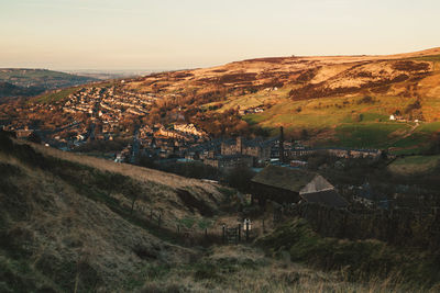 Scenic view of huddersfield  at sunset