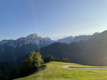 Scenic view of mountains against clear sky