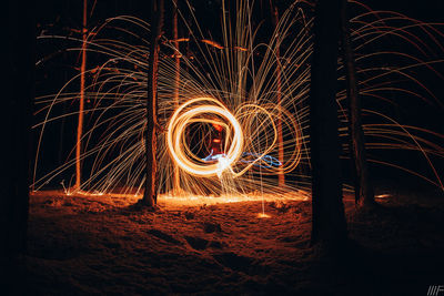 Light painting of firework display at night