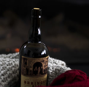 Close-up of beer bottle on table