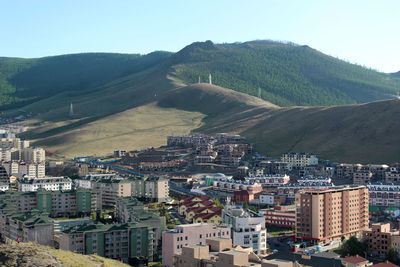 High angle view of townscape against sky