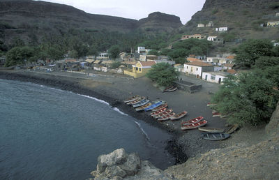 High angle view of boats in sea