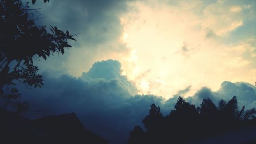 Low angle view of silhouette trees against sky