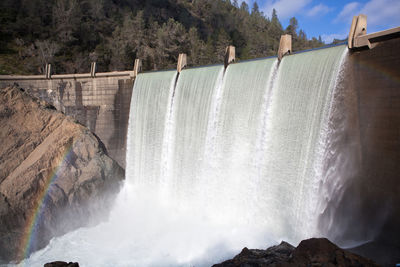 Scenic view of waterfall against sky