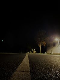 Surface level of road along trees at night