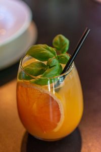 Close-up of drink in glass on table