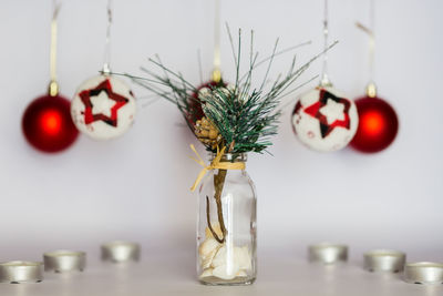 Close-up of christmas decoration on table